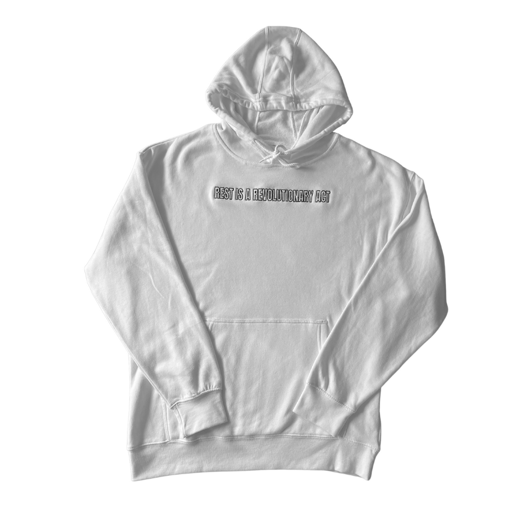 REST IS A REVOLUTIONARY ACT - WHITE HOODIE