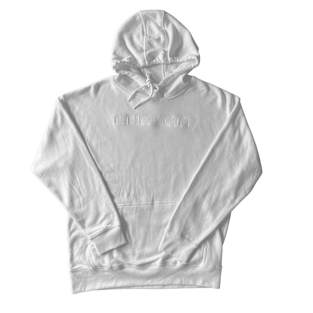 REST IS A REVOLUTIONARY ACT - WHITE HOODIE